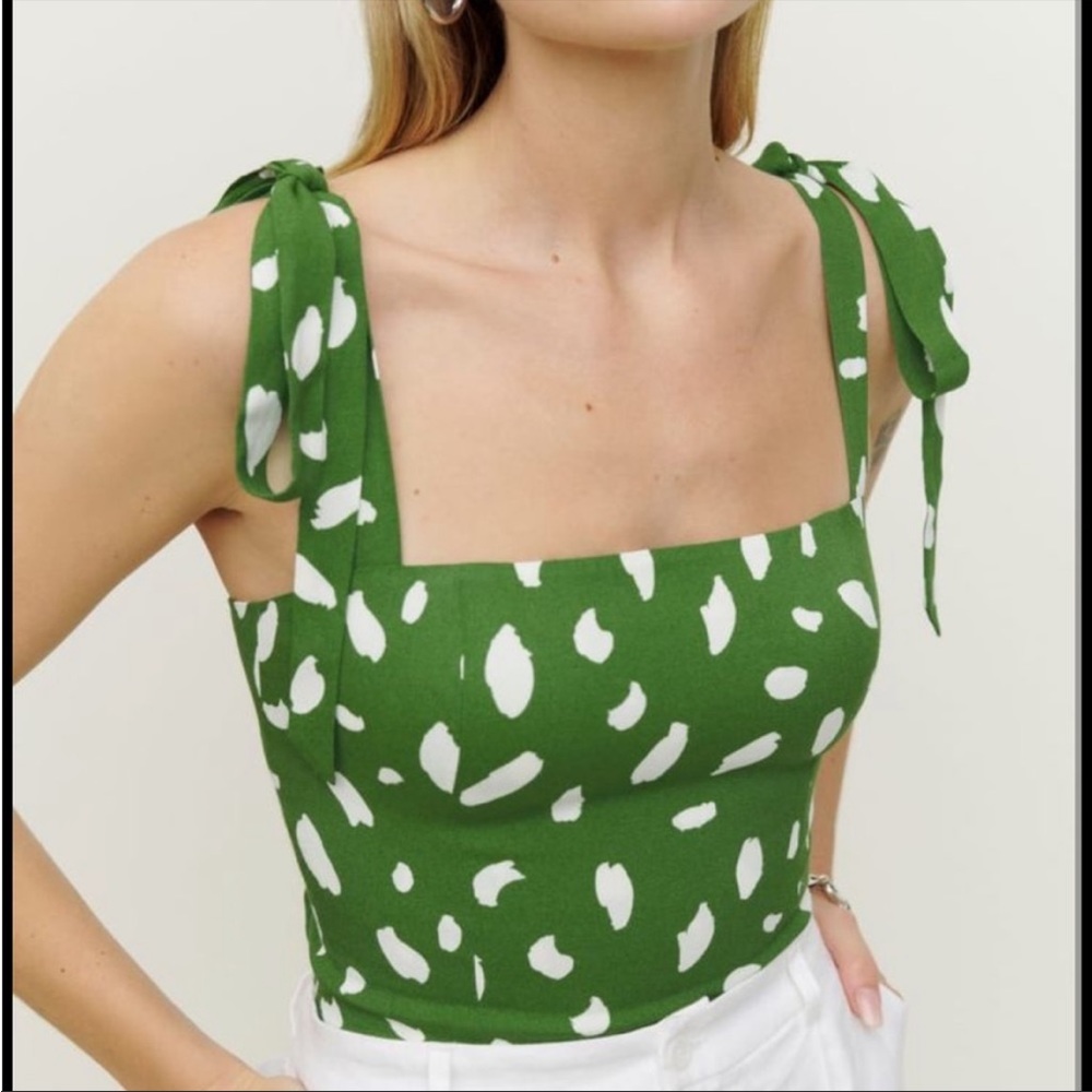 Ellora Reformation Green and White Spot Top W Ties